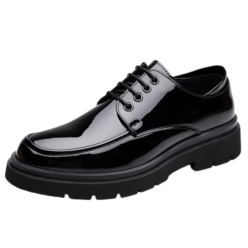 Men's British Style Retro Chunky Sole Leather Shoes Wide Width Work Boots Business Casual Spring Fashion Oxfords