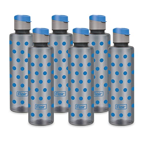 Image of Flair Polka Water Bottles with Fliptop Lid Set of 6 Pcs 1000 ML (Blue)