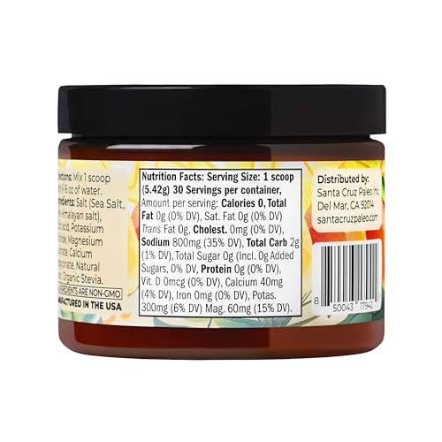 Image of Santa Cruz Paleo Electrolyte Powder, Mango Lemonade, Sugar Free Hydration Drink Mix with Himalayan Pink Salt, Sea Salt, Magnesium Glycinate, Potassium Chloride, Sweetened with Stevia, 30 Servings