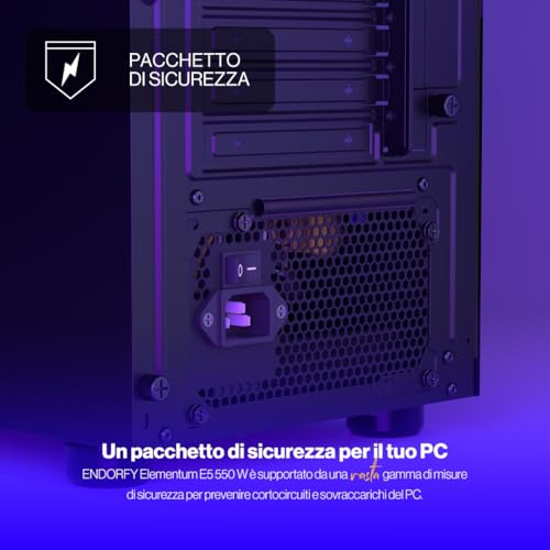 Elementum E5 550 W, alimentatore per PC, alimentatore ATX, 550 W PSU, certificato 80 PLUS®, cavi interamente neri, EY7A001 - Alimentatore - Immagine 1