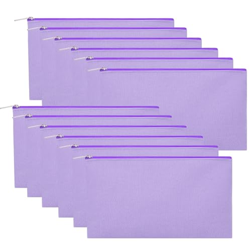 Image of 12 Pieces Cotton Canvas Makeup Bag, Multipurpose Cosmetic Bag with Zipper Travel Toiletry Pouch, Blank DIY Craft Bag (Purple, S)
