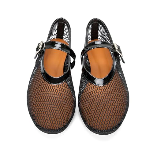 Arqa Mesh Ballet Flats for Women Buckle Strap Comfy Mary Jane Flats Fishnet Causal Daily Dress Ballerina Flat Shoes3