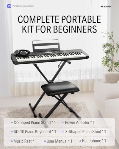 Donner Electric Keyboard Piano 61 Keys, Portable Piano Keyboard for Beginners with 300 Tones & Rhythms, 40 Demos, LCD Screen, Dual Power Supply Modes, USB-MIDI, Black（SD-10） - image 7