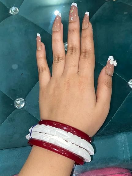 Image of HAPPYCRAFT Original Shakha Pola Bangles - (Pack of 4) | Bengali Traditional Red and White Acrylic Bangles Set for Married Women | Jewellery for Puja Wedding Bridal Ethnic Wear | Comfortable