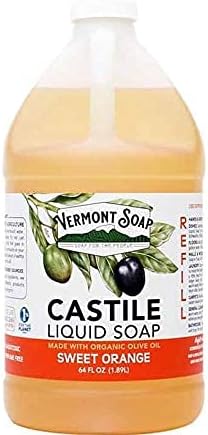 Vermont Pure Castile Soap Orange, Gentle Liquid Soap for Sensitive Skin & Natural Body Wash, Organic Hair Shampoo for Oily Hair, Aloe Castile Soap for Men & Women - 64 Oz