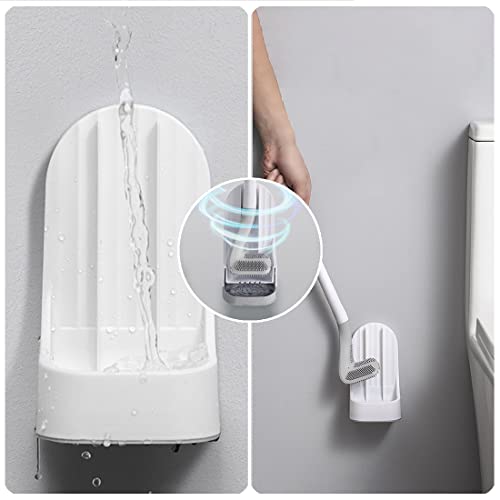 Image of Toilet Brush, Long Handle Golf Toilet Brush with Holder 360 Deep Cleaning Flexible Silicone Toilet Cleaner Brush Wall Mounted for Bathroom (Black)