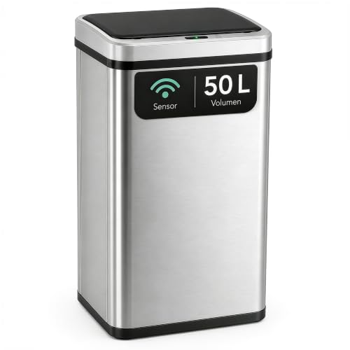 ledscom.de SORTA Sensor Mülleimer 50L, Edelstahl Abfalleimer