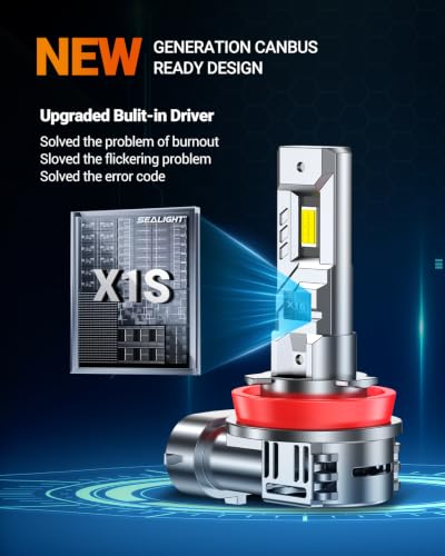 Image of SEALIGHT H11 Fog Bulbs, 55000LM 1000% Brightness H11 /H8 /H9 Light Bulbs, 6500K Cool White Bulbs with 18000RPM Fan, Plug and Play ATV /UTV, 12-Year Extended Lifespan IP68 Waterproof, Pack of 2