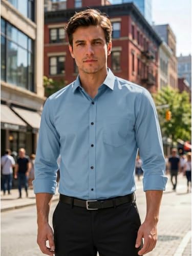 Image of Men's Regular Fit Solid Pattern Cotton Shirt with Spread Collared Long Sleeve Standard Length and Button Down Closure Type | Shirts | Stylish Shirts for Men