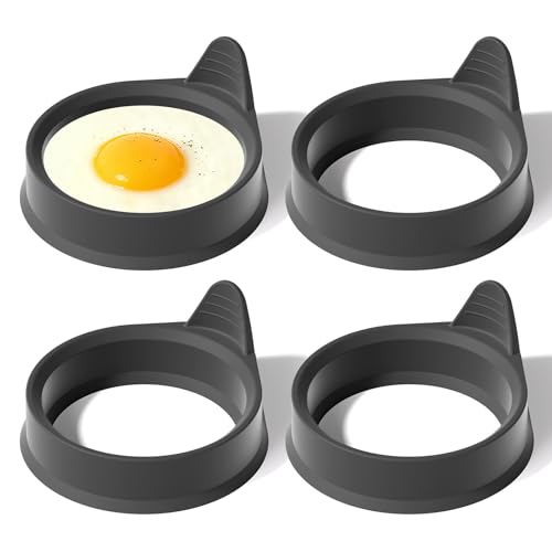 Silicone Egg Rings for Cooking 4 Pack Egg Molds with Leak-Proof Design Non-Stick BPA Free Egg Cooker Rings Heat Resistant up to 500F Dishwasher Safe Grey