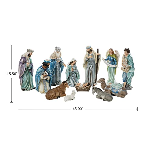 Image of Glitzhome 12Pcs Deluxe Blue Resin Nativity Figurines Set Christmas Ornaments Xmas Tabletop Scenes Figures Set Collectibles Countertop Statue Miniatures Decorative Crafts Accessories 15.5 inch x 45.00 inch