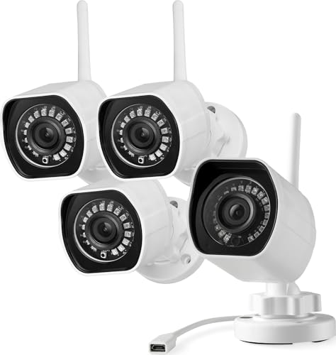 Image of Zmodo 1080p Full HD Outdoor Wireless Security Camera System, 4 Pack Smart Home Indoor Outdoor WiFi IP Cameras with Night Vision, Plug-In, Compatible with Alexa
