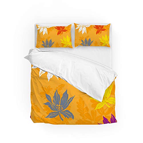 Housse de couette fleurs de lys avec 2 taies d'oreiller pour lit double