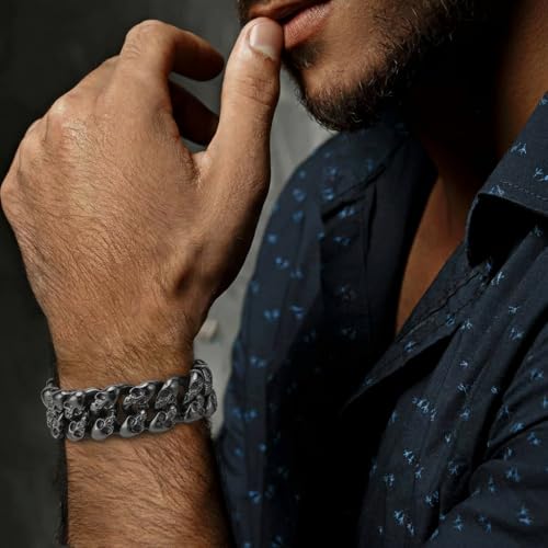 COOLSTEELANDBEYOND Mens Steel Vintage Twisted Braided Link Chain Bracelet with Skulls, Spring Clasp, Gothic Biker - Image 3