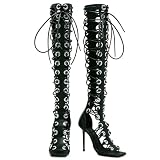 Uootopo Women Gladiator Sandals High Heels Peep Toe Zipper Cut-Out Over The Knee