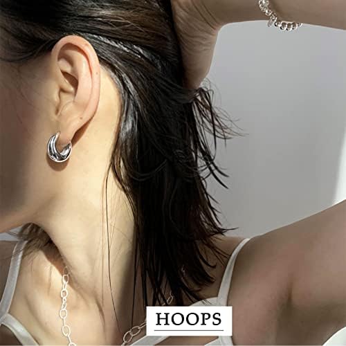 Sterling Silver Hoop Earrings for Women, Silver Chunky Hoop Earrings Small Hinged Hoops EarringsHypoallergenic Hoop Earrings Jewellery for Girls MenOuter Diameter: 18mm