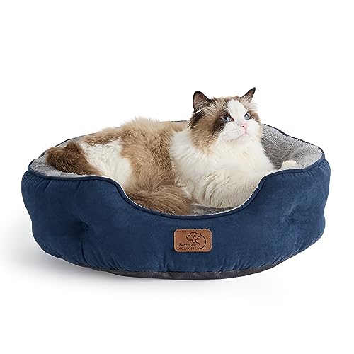 Bedsure Cat Bed for Indoor Cats - 51x48x15cm Round Washable Kitten Bed with Slip-Resistant Bottom and Reversible Cushion, Navy - Image 2
