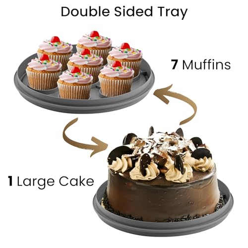 GEEZY 2 in 1 Plastic Cake Carrier with Lid and Handle Portable Round Transparent 11 inch Cake Storage Container Cake Box Two Sided Base for Cake and Cupcakes - Image 2