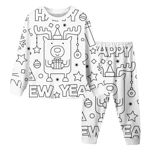 Genérico Pijama Navidad Niño Niño Manga Larga Doodle Juguetón Top Pantalones Sleepwear Suave Matching Familiar para Celebraciones Navidad Agradable Noche Pacífica, Regalo perfecto para Niños 2 10 años