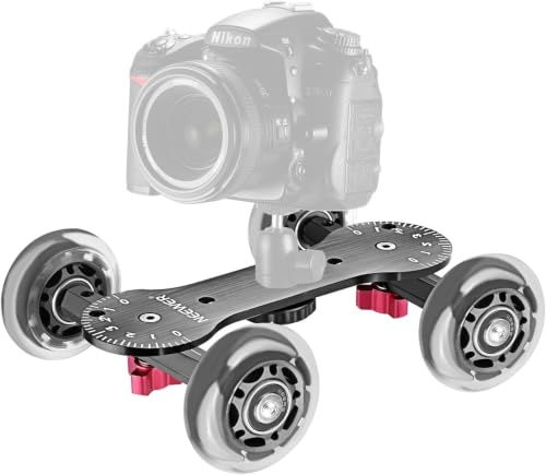 Image of Neewer Scaled Camera Table Dolly Slider with 22 pounds /10 kilograms Load Capacity Skater Design Aluminum Rods Rotatable Rubber Wheels 1 /4-inch 3 /8-inch Screw Threads for DSLRs Video Camcorders (Black)
