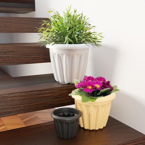 Image of YUCCABE ITALIA SHERA Floot Plastic Flower Pot Round Planter Suitable for Indoor Outdoor Kitchen Garden (Grey, 10 INCH - 6 Pcs)