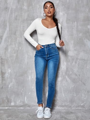 Image of Aahwan Women Cotton Blend Solid V-Neck Full Sleeves Fitted Tee Top