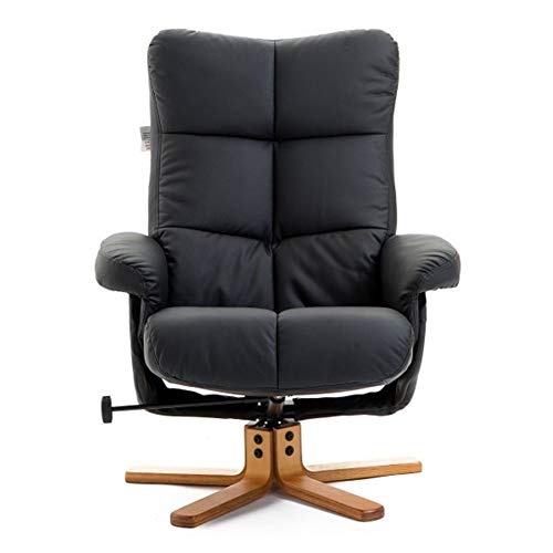 Ri Sheng Jian Zhu Wooden Lounge Chair PU Leather Chair With Stool - Black, Modern Style Sofa Bed Leisure Armchair Living Room Sofa Furniture Suitable For Living Room, Bedroom Chair Living Room Office