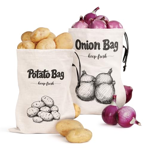 Velvopet Onion Bag Potato Bag Vegetable Storage Bags Reusable 8-Pound Potatoes Storage Bags With Light-Blocking Liner Drawstring Closure & Side Access For Vegetable Keep Fresh 16x11.4(2Pack)