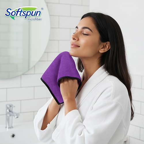 Image of SOFTSPUN Microfiber Hand & Face Wipes 280 GSM 20x30 Cms, 4 Piece Towel Set, (Purple) Super Soft & Silky for Hand, Face and Body - Hypoallergenic Sensitive Skin Wipes & Washcloths.