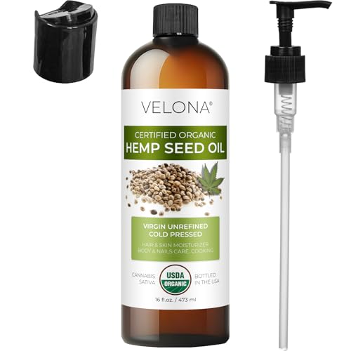 velona Hemp Seed Oil USDA Certified Organic - 16 Fl Oz | 100% Pure and Natural Carrier Oil | Unrefined, Cold Pressed | Hair, Body, Face & Skin Care
