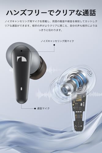 Nakamichi ワイヤレスイヤホン Bluetooth 5.3 ANCノイズキャンセリング 外音取り込み バスブースト ブルートゥースイヤホン 最大45時間音楽再生 ハンズフリー通話 日本語音声プロンプト 片耳モード カナル型イヤフォン TW130NC グレー