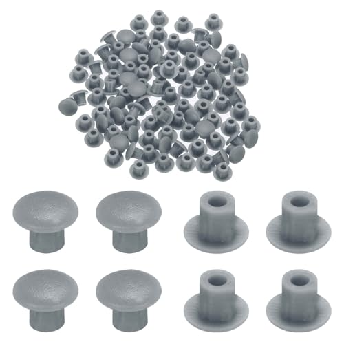Image of MECCANIXITY 100pcs Plastic Hole Plugs, 5mm (3 /16 Inch) Dark Grey Screw Caps Cover Snap in Locking Round Button Top Shelf Plugs for Cabinet Cupboard Bookcase License Plate Furniture