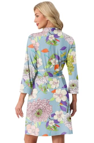 Image of PrinStory Womens Robe Knee Length Soft Knit Bathrobe S-2XL | V-Neck 3 /4 Sleeve Robes with Pockets, Lightweight, Breathable Bath Robe for Shower, Spa, Travel, Home, Party, Nursing
