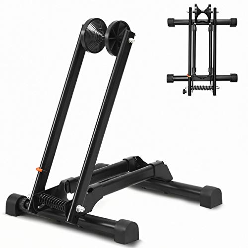 Goplus Foldable Bike Storage Stand, Bicycle Floor Parking Rack, Wheel Holder Fit 16