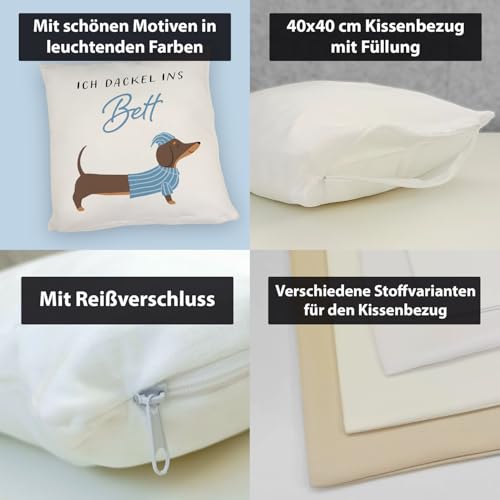 speecheese Dackel mit Pyjama Kissen mit Spruch Ich dackel ins Bett Hund Schlafen Schlafmütze SchlafKissen Relax Schlafanzug Pyjamaparty