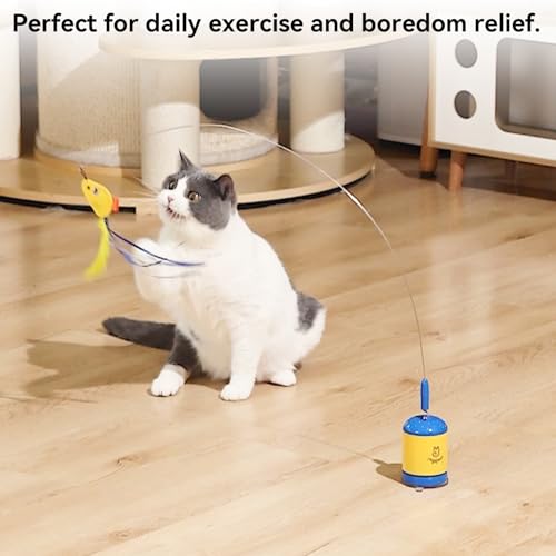 Image of Migipaws Interactive Automatic Cat Teaser Wand Toy with Strong Suction Cup, 70cm Flexible Wire & DIY Bending Design, Rechargeable Cat Exercise Toy with Auto Timer for Indoor Cats (Blue)