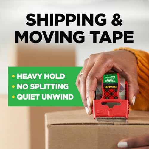 Image of Scotch Tough Grip Moving Packing Tape, Clear, Moving Tape that Secures Boxes up to 80 Pounds, 1.88 in. x 22.2 yd., 6 Tape Rolls with Dispensers