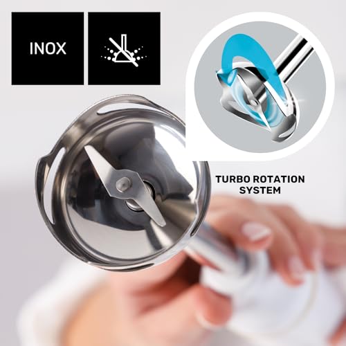Miniatura 3 de Taurus - Batidora de mano Robot 600 Plus Inox, 600W de potencia, 20 velocidades y Turbo, Cuchilla de acero inoxidable, Turbo Rotation System, Ergonómico, Incluye accesorios, Azul y blanco