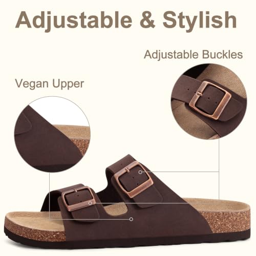 Image of KIDMI Women's Cork Footbed Casual Summer Sandals with Mild Arch Support | Double Adjustable Buckle Slides for Men with Memory Foam, Lightweight Unisex No-Break-In Sandals