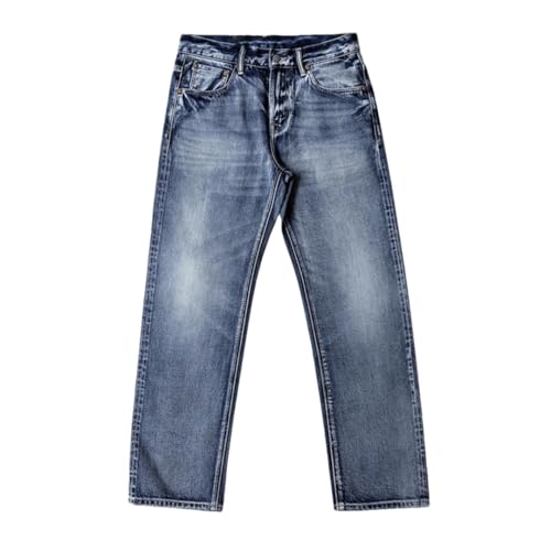 Men’S Vintage Loose Fit Straight Selvedge Cotton Full Length Jeans Zipper Fly Midweight Wash Casual Wear Pants - Main Image