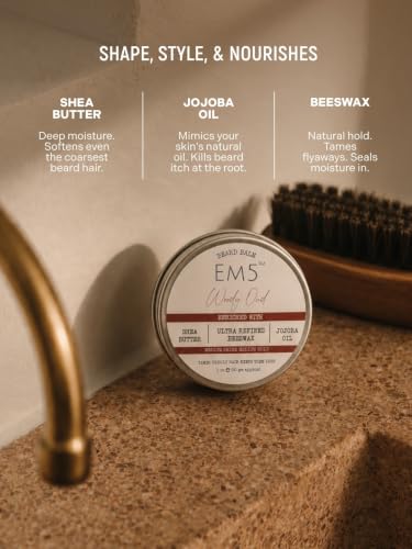 Image of Em5 's Woody Oud Organic Beard Balm Shape Style And Tame Medium Hold And Shine Long Lasting Fragrance For All Hair| Mustache And Beards Wax Gift For Him /Men,1 Count