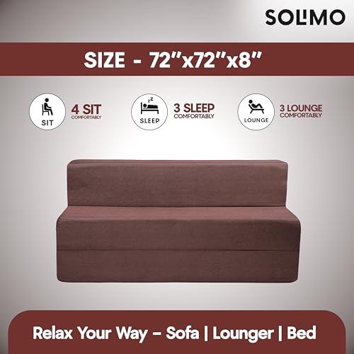Image of Amazon Brand - Solimo 4 Seater 6 * 6 Jute Fabric Washable Cover Sofa Cum Bed 4 Seater Double Foam Fold Out Sofa Cum Bed (Finish Color - Brown Delivery Condition - Pre-Assembled)
