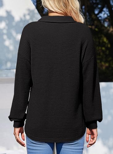 Dokotoo Womens Waffle Knit Crochet Lace Shirts 2025 Fall Long Sleeve Button Down Blouses2