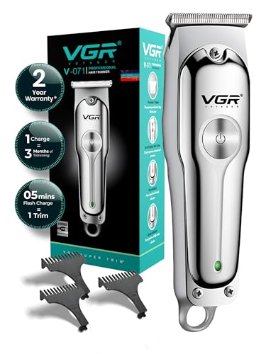 Image of VGR V-071 Professional Beard Trimmer for Men, 2X Fast Charging, USB Type C, 120 Min Runtime, Hair Trimmer, Cordless, 3 Length Settings, 2 Year Warranty (Silver)
