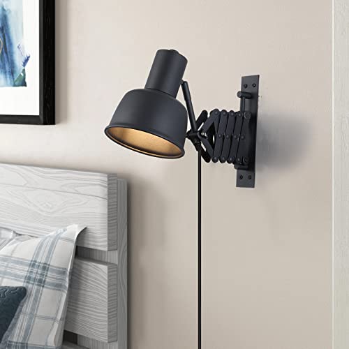 Image of DECOLUCE Accordion Swing Arm Wall Sconces, Industrial Plug in Wall Light Fixtures for Bedroom Living Room, Modern Reading Wall Lamp for Bedside Study Room, Workbench Lighting, Black