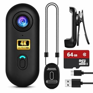 4K Mini Action Camera, Portable Vlogging Camera with 64GB/128GB Card, Wearable Body Cam with WiFi App Control, 4K Recording, Waterproof Case, Helmet & Bike Mount (4K Basic Kit + 64GB Memory Card)