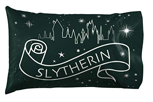 Jay Franco Harry Potter Serpent Stars 1 Pack Pillowcase - Double-Sided Kids Super Soft Bedding - Features Hogwarts House Slytherin