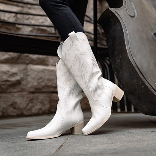 Image of IXU Cowboy Boots Women Pointy Toe Women's Mid Calf Western Cowgirl Boots