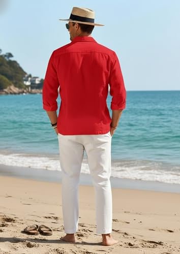 Image of Combo of Men's Casual Cotton Blend Shirt || Long Sleeve Button Down with Spread Collar | Lightweight Breathable Fabric | Stylish Solid Shirt for Beach, Office & Everyday Wear Pack of 2