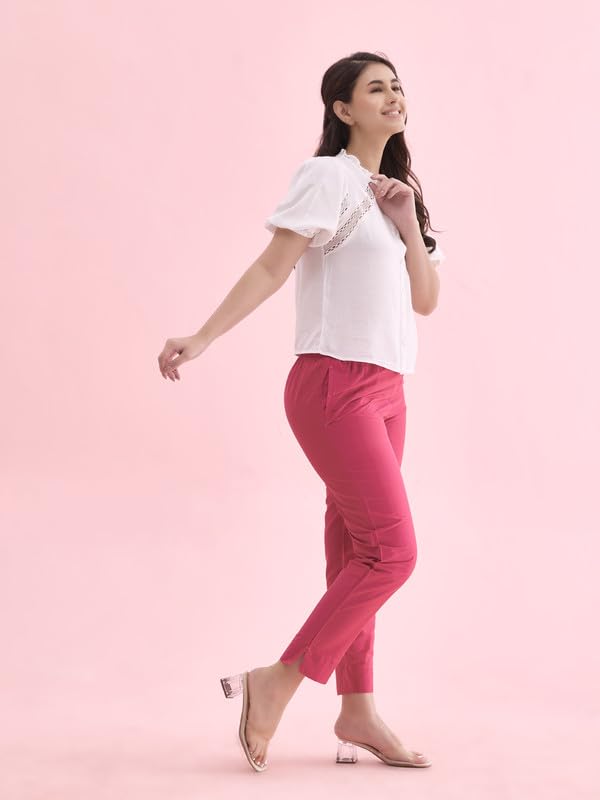 Image of GO COLORS Modal Spandex Metallic Pants Festive Full Length for Women| Lightweight, Mid Rise, Side Pockets